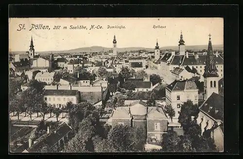 AK St. Pölten, Teilansicht mit Dom und Rathaus