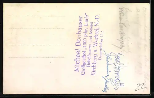 AK Kirchberg a. W., Hotel 1000jährige Linde, Gastraum