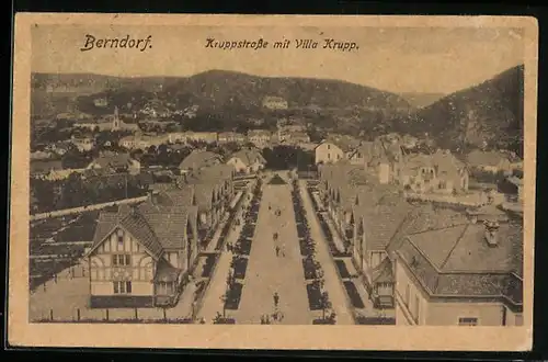 AK Berndorf, Kruppstrasse mit Villa Krupp aus der Vogelschau