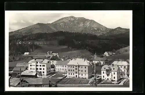 AK Mitterbach, Ansicht der Ortschaft vor herrlichem Bergpanorama