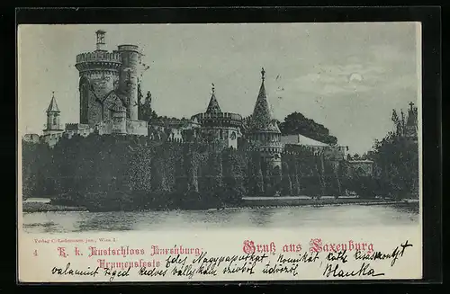 Mondschein-AK Laxenburg, K. k. Lustschloss, Franzensfeste