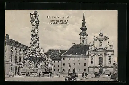 AK St. Pölten, Rathausplatz mit Franziskanerkirche