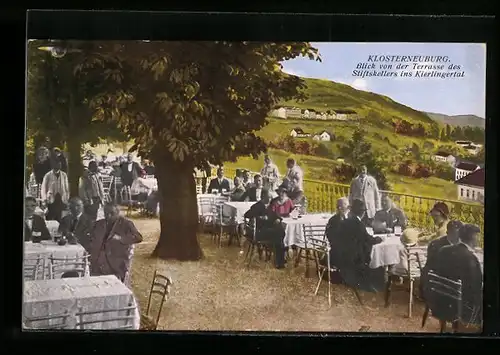 AK Klosterneuburg, Blick von der Terrasse des Stiftskellers ins Kierlingertal