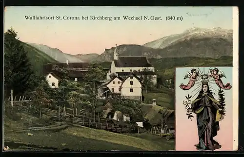 AK St. Corona am Wechsel, Der Wallfahrtsort mit Kirche, Heiligenbild