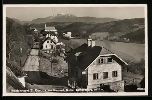 AK St. Corona am Wechsel, Ortsansicht mit Schneeberg