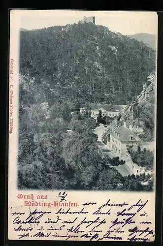 AK Mödling-Klausen, Ortsansicht mit Ruine