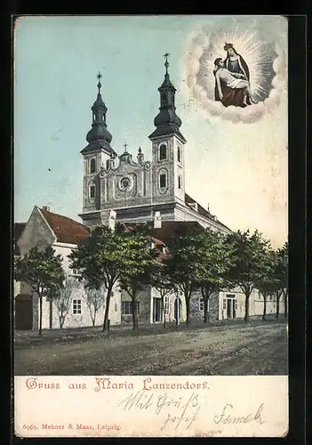 AK Maria Lanzendorf, Blick zur Kirche