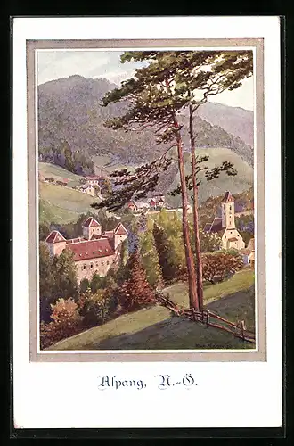 Künstler-AK Aspang, Blick auf den Ort