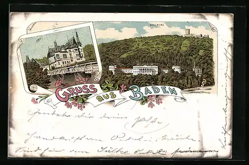 Lithographie Baden, Wellburg, Villa Herzog Wilhelm