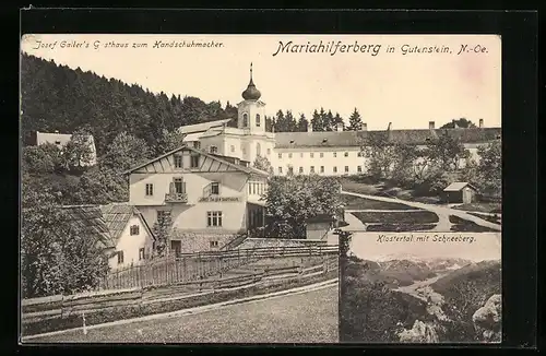 AK Mariahilfberg, Gasthof Josef Galler Zum Handschuhmacher, Klostertal mit Schneeberg