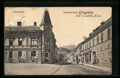 AK Gloggnitz, Hauptplatz mit Geschäften