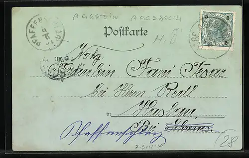 Mondschein-AK Langegg, Ortspartie, Karthause Aggsbach, Ruine Aggstein