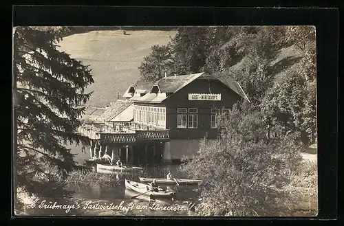 AK Lonzersee, H. Grubmayer`s Gasthaus mit Booten