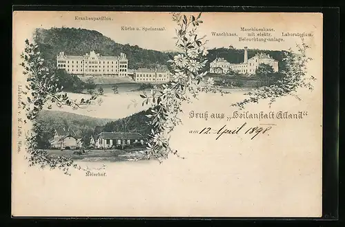 AK Alland, Meierhof, Krankenpavillon und Maschinenhaus der Heilanstalt