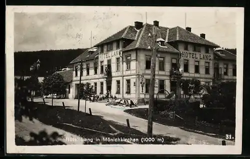 AK Mönichkirchen, Hotel Lang mit Strasse