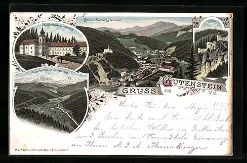 Lithographie Gutenstein, Wallfahrtskirche Mariahilf, Klosterthal, Ruine