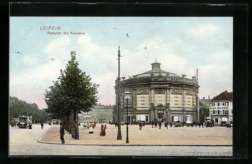 AK Leipzig, Rossplatz mit Panorama und Strassenbahn