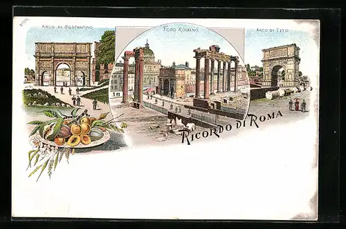 Lithographie Roma / Rom, Arco di Costantino, Foro Romano
