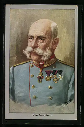 Künstler-AK Kaiser Franz Josef I. in Uniform mit Orden