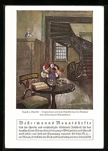 Künstler-AK Treppenhaus aus dem Scheiblerhaus in Montjoie, Westermanns Monatshefte, Zeitung