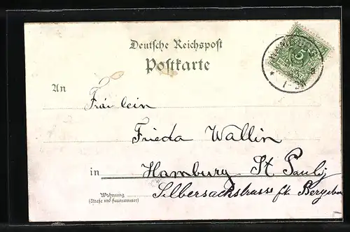 Lithographie Hamburg, Freihafen mit Jungfernbrücke, Lagerhäuser