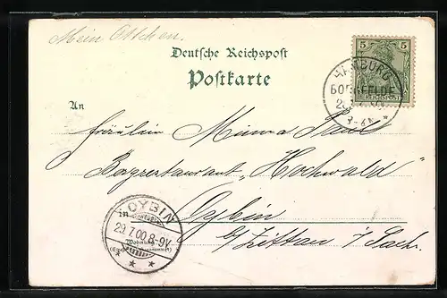 Lithographie Hamburg, Hafen mit Segelschiffen