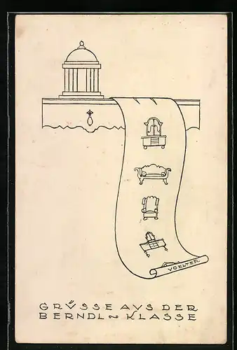 Künstler-AK Grüsse aus der Berndl-Klasse, studentische Szene