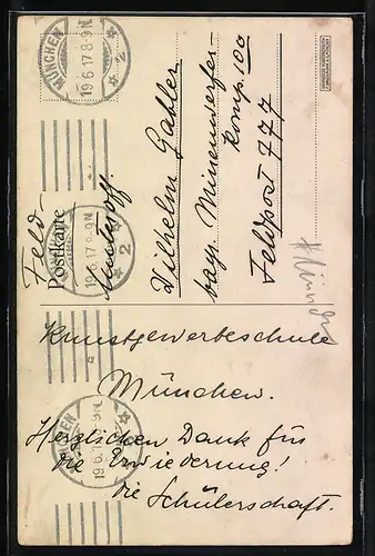 Künstler-AK Grüsse aus der Berndl-Klasse, studentische Szene