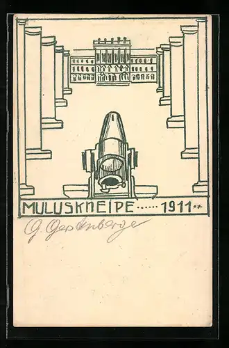 Künstler-AK Muluskneipe 1911, studentische Szene