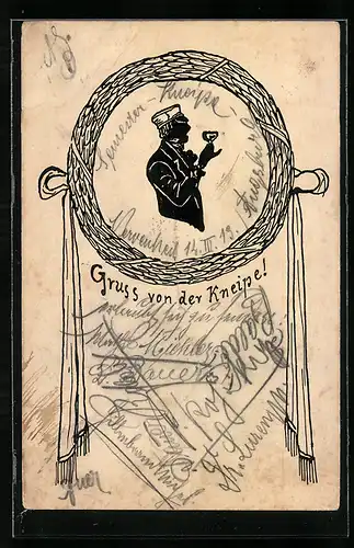 Lithographie Gruss von der Kneipe!, studentische Szene