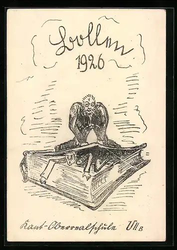 Künstler-AK Kant-Oberschule U II B., studentische Szene, Bollen 1926