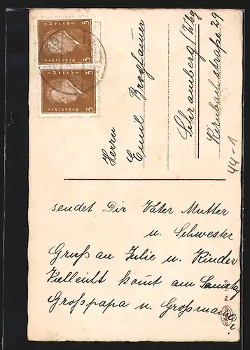 AK Kleiner Gratulant fährt auf einem Roller einen Abhang herab, Geburtstagsgruss