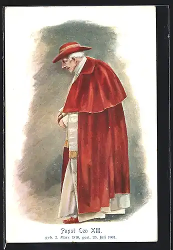 AK Papst Leo XIII., Portrait im roten Mantel
