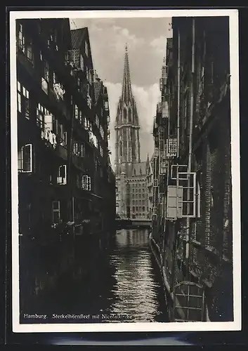 AK Alt-Hamburg, Steckelhörnfleet mit Nicolaikirche