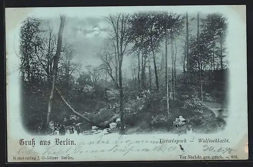 Mondschein-AK Berlin-Kreuzberg, Victoriapark-Wolfsschlucht