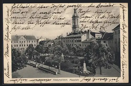 AK Traunstein, Maxplatz mit Kirche
