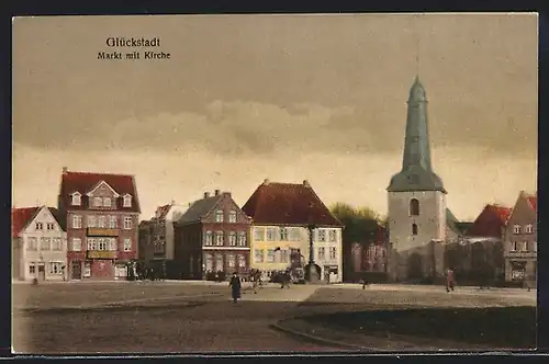 AK Glückstadt, Markt mit Kirche