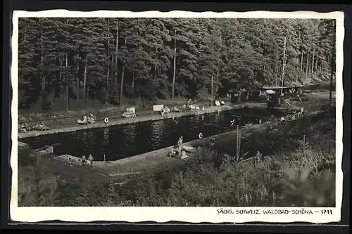 AK Schöna /Sächsische Schweiz, Einblick in das Waldbad