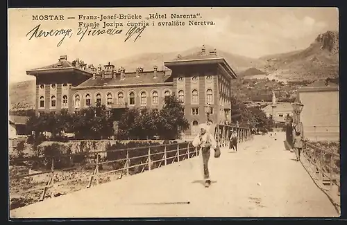 AK Mostar, Franz-Josef-Brücke, Hotel Narenta