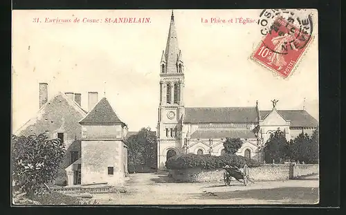 AK St-Andelain, La Place et L`Eglise, Ortspartie mit Kirche
