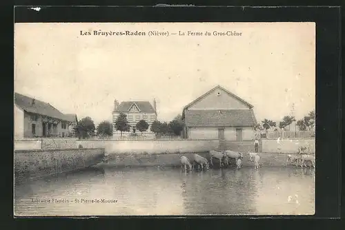 AK Les Bruyères-Radon, La Ferme du Gros-Chêne, eine Farm mit Kühen an Tränke