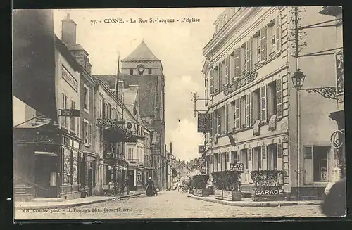 AK Cosne-sur-Loire, Hotel du Cerf et l`Eglise, Rue St-Jacques