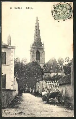 AK Surgy, L`Église, Strassenpartie mit Kirchblick