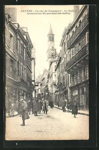 AK Nevers, la rue du Commerce, le Beffroi