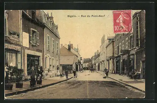 AK Digoin, Rue du Pont-Neuf, Strassenpartie