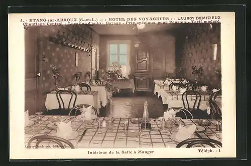 AK Étang-sur-Arroux, Hotel des Voyageurs, Salle à Manger