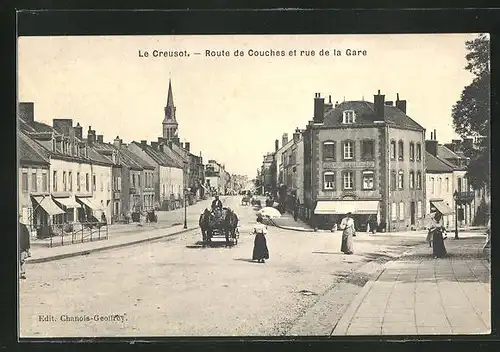 AK Le Creusot, Route de Couches et rue de la Gare