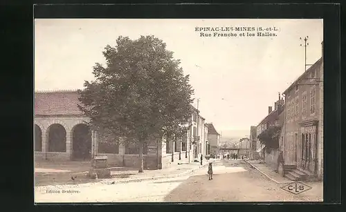 AK Épinac-les-Mines, Rue Franche et les Halles