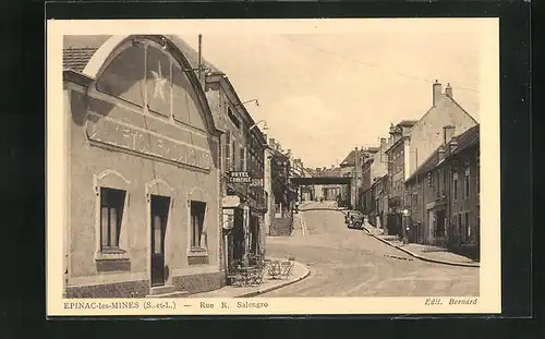 AK Épinac-les-Mines, Rue R. Salengro, Strassenpartie