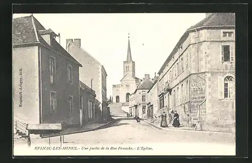 AK Épinac-les-Mines, Une partie de la Rue Franche, L`Eglise
